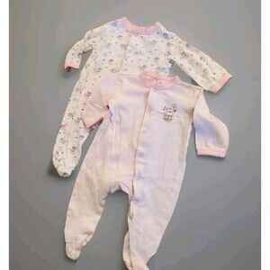 NEW Lot of2 Baby Dana 3-6mo GIRL Bodysuits Kittens Theme Thailand Soft Pink NWOT